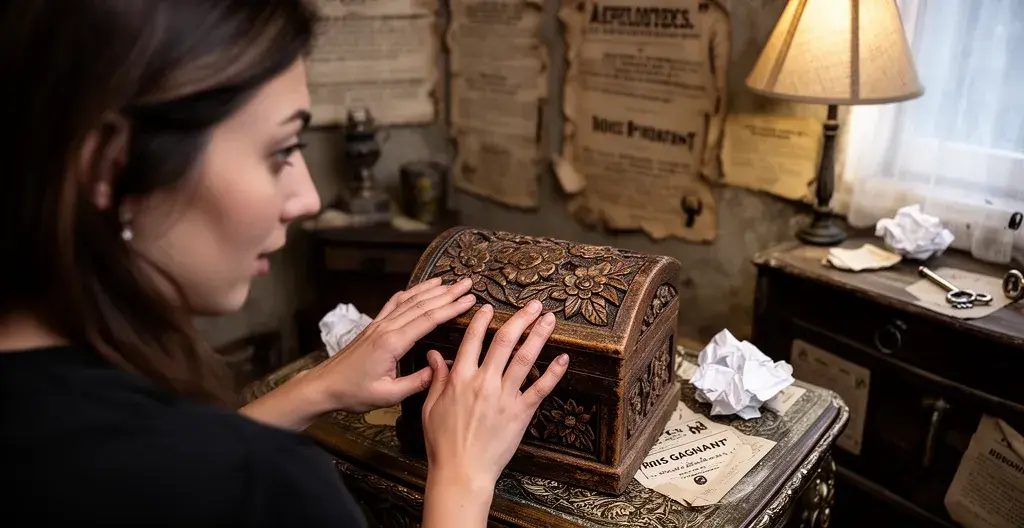 Participante découvrant un indice dans le décor d'une murder party immersive